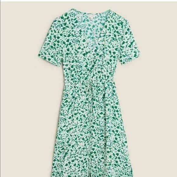 M&S X Ghost Ditsy Floral V Neck Tie Waist Green Midi Dress Sz 8 - Picture 4 of 10